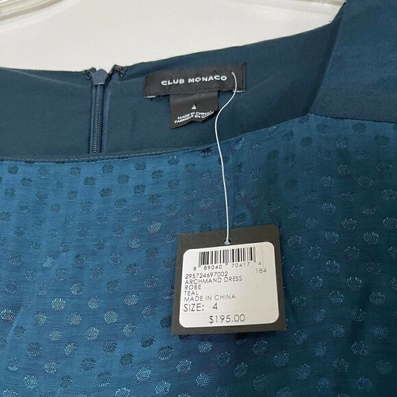 NEW! Club Monaco Blue teal Square Neck Archmand Mini dotted Dress size 4 $195 - Picture 3 of 7